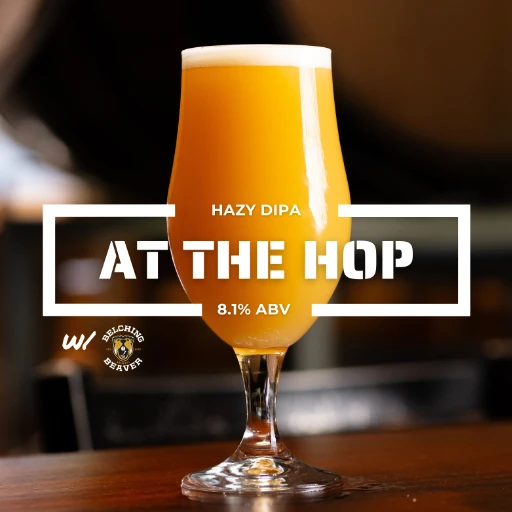 Glass of the hop hazy DIPA on a counter at the roadies brewing co. in vista CA