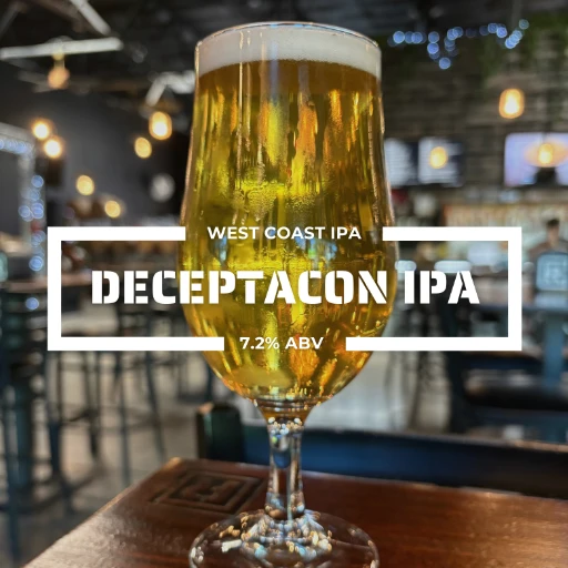 Glass of Decepticon IPA on a counter at the roadies brewing co. in vista CA